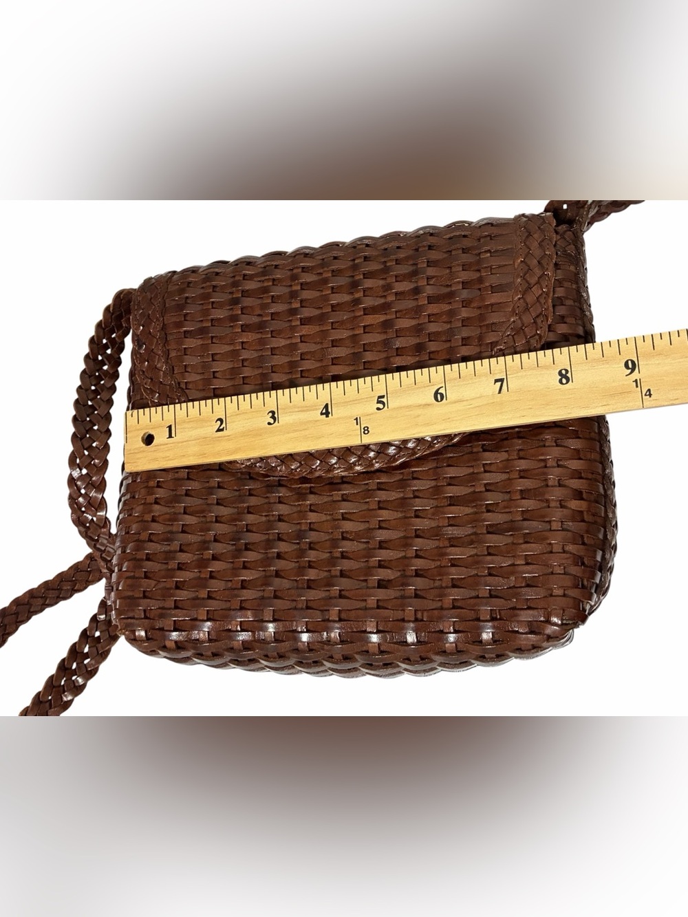 Saks Fifth Avenue Vintage Purse Woven Leather Crossbody Brown Bag Boho Brazil - Picture 7 of 9